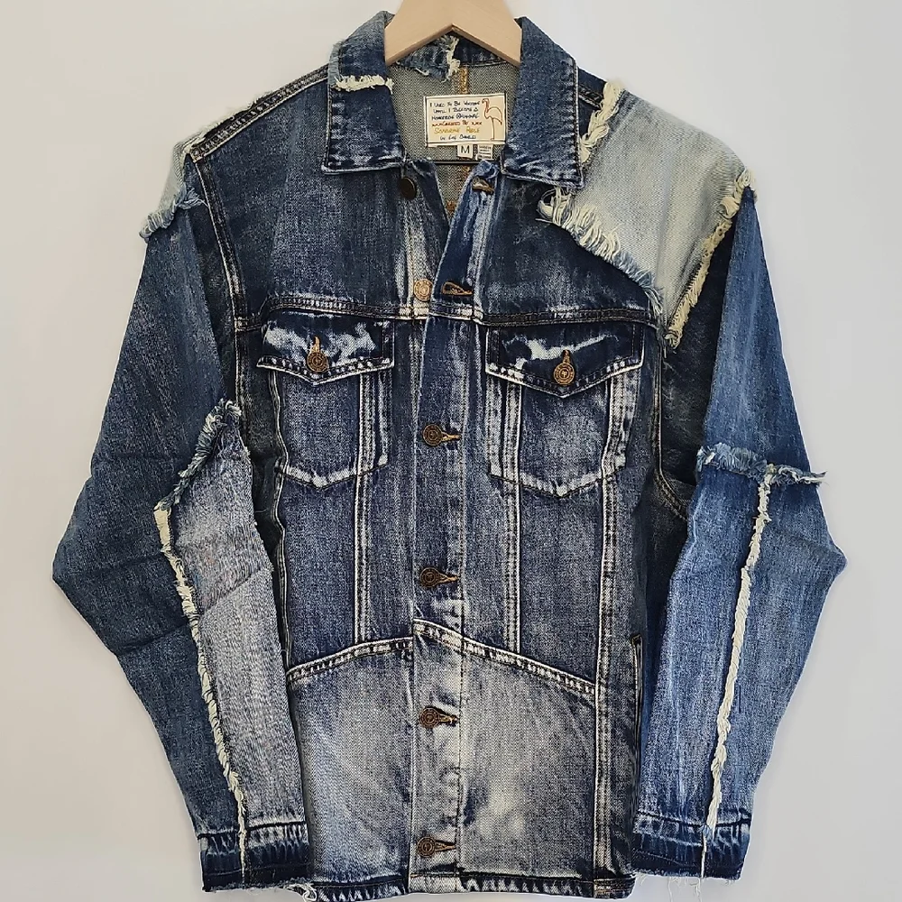 Sandrine Rose X Free People Distressed Blue Jean Jacket Size Medium - Picture 1 of 9